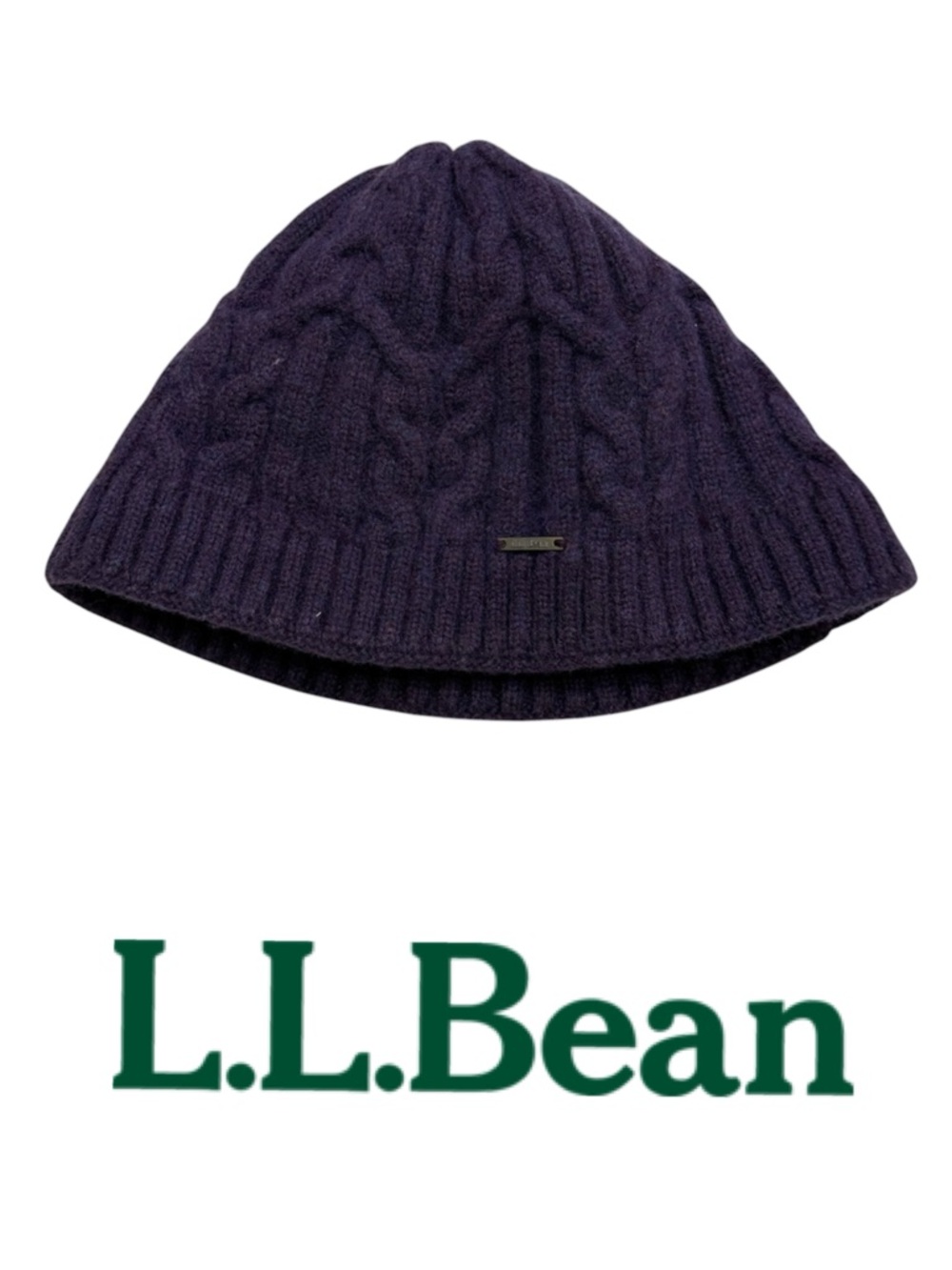 L.L. Bean Wool Blend GoreTex Cable Knit Beanie Purple Winter Ski OSFA